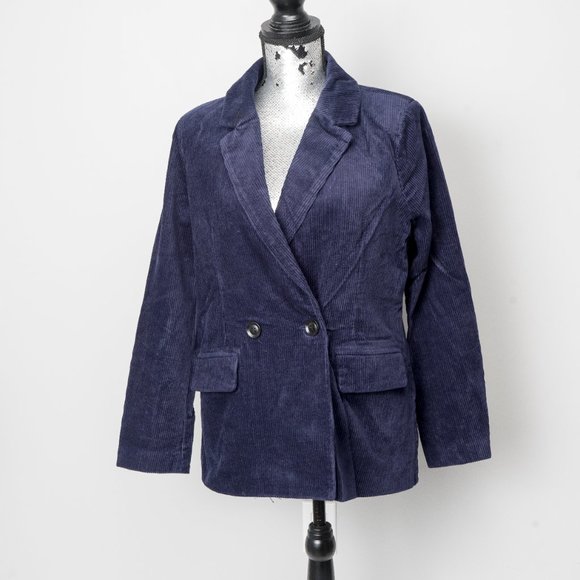 NWT -  Navy Corduroy Double-Breasted Blazer - M - Picture 1 of 4
